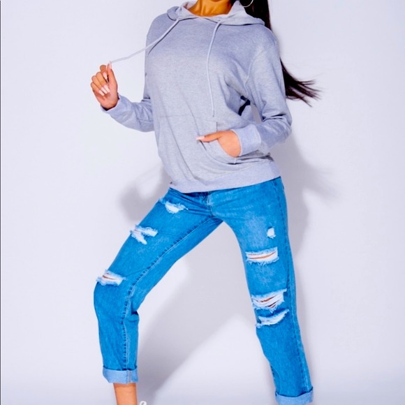 GREY OVERSIZED SWEAT HOODIE - Picture 1 of 8